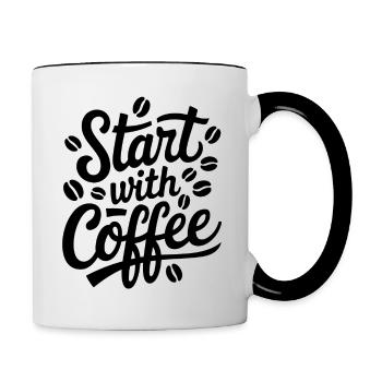 Erste Schritte mit einem Kaffee - Humor - Tasse zweifarbig - Weiß/Schwarz - Rechts