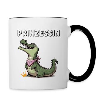Karneval Krokodil Prinzessin Köln Alaaf Fressen - Tasse zweifarbig - Weiß/Schwarz - Rechts