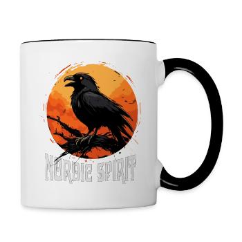 Nordic Spirit Rabe Wikinger Vikings Nordmann Odin - Tasse zweifarbig - Weiß/Schwarz - Rechts