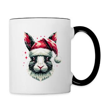 Polygon Kunst Hase trägt Weihnachtsmütze Original - Tasse zweifarbig - Weiß/Schwarz - Rechts