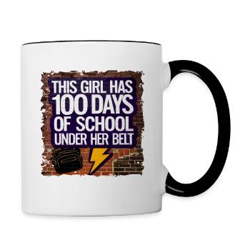Funny Outfit teacher & student 100 days of school - Contrasting Mug - white/black - Right