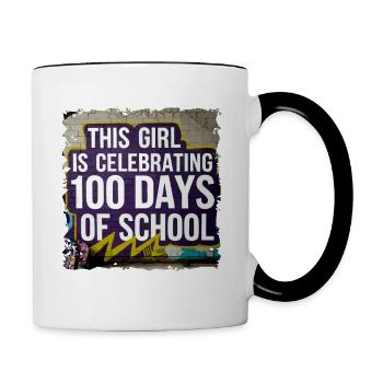 Funny Outfit teacher & student 100 days of school - Contrasting Mug - white/black - Right