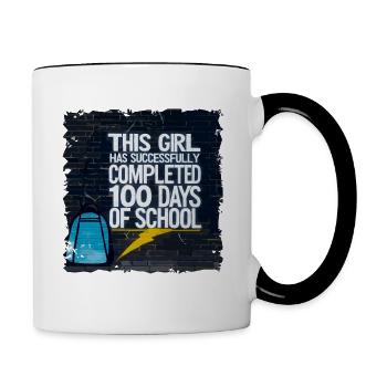Funny Outfit teacher & student 100 days of school - Contrasting Mug - white/black - Right