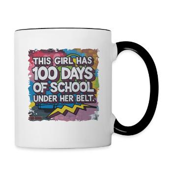 Funny Outfit teacher & student 100 days of school - Contrasting Mug - white/black - Right