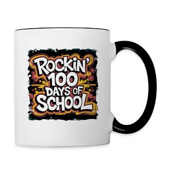 Funny Outfit teacher & student 100 days of school - Contrasting Mug - white/black - Right