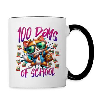 Funny Outfit teacher & student 100 days of school - Contrasting Mug - white/black - Right