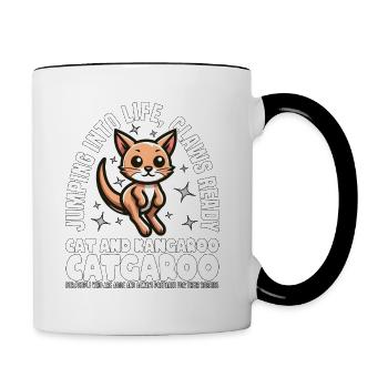 JUMPING INTO LIFE, CLAWS READY - CAT AND KANGAROO - Contrasting Mug - white/black - Right