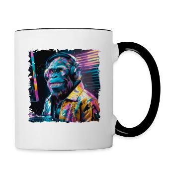 Dj Rave Festival cooler Affe mit Kopfhörer Party - Tasse zweifarbig - Weiß/Schwarz - Rechts