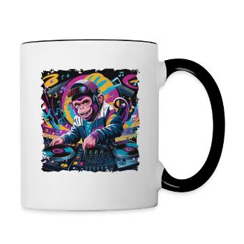Dj Rave Festival cooler Affe mit Kopfhörer Party - Tasse zweifarbig - Weiß/Schwarz - Rechts