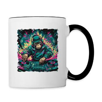 Dj Rave Festival cooler Affe mit Kopfhörer Party - Tasse zweifarbig - Weiß/Schwarz - Rechts