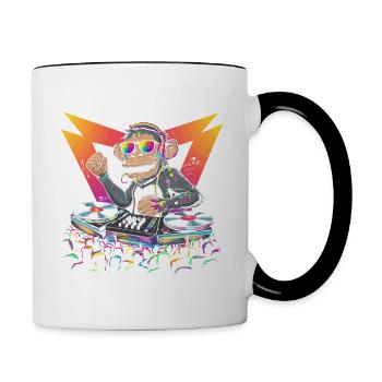 Dj Rave Festival cooler Affe mit Kopfhörer Party - Tasse zweifarbig - Weiß/Schwarz - Rechts
