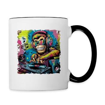 Dj Rave Festival cooler Affe mit Kopfhörer Party - Tasse zweifarbig - Weiß/Schwarz - Rechts