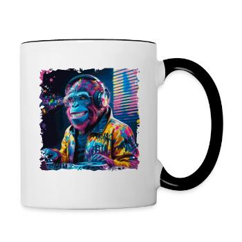 Dj Rave Festival cooler Affe mit Kopfhörer Party - Tasse zweifarbig - Weiß/Schwarz - Rechts