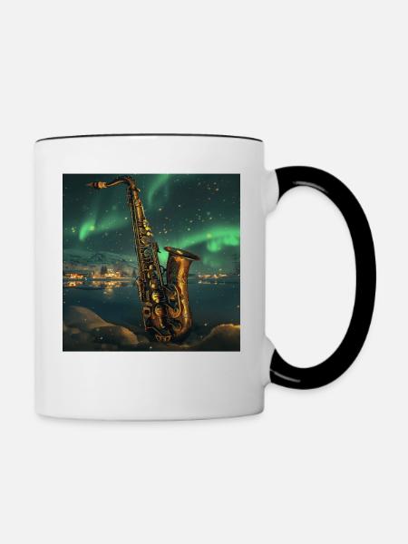 Saxophon - Tasse zweifarbig - Weiß/Schwarz