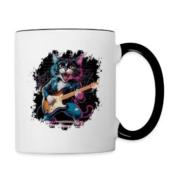 Rock and Roll Cat Guitarist for men-women & kids - Tasse zweifarbig - Weiß/Schwarz - Rechts