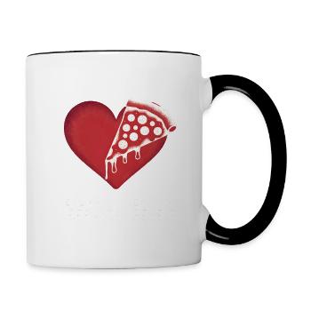 Liebe tut weh Trennung Valentinstag Pizza regelt - Tasse zweifarbig - Weiß/Schwarz - Rechts