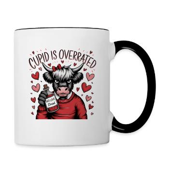 Single Valentinstag Liebe Amor lustiges Spruch - Tasse zweifarbig - Weiß/Schwarz - Rechts