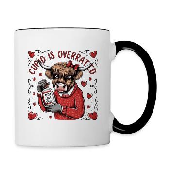 Single Valentinstag Liebe Amor lustiges Spruch - Tasse zweifarbig - Weiß/Schwarz - Rechts