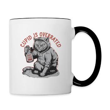 Single Valentinstag Liebe Amor lustiges Spruch - Tasse zweifarbig - Weiß/Schwarz - Rechts