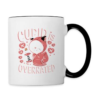 Single Valentinstag Liebe Amor lustiges Spruch - Tasse zweifarbig - Weiß/Schwarz - Rechts