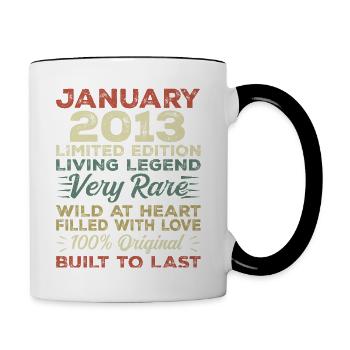 Janvier 2013 Anniversaire - Janvier 2013, Janvier 2013 - Mug contrasté - blanc/noir - Droite