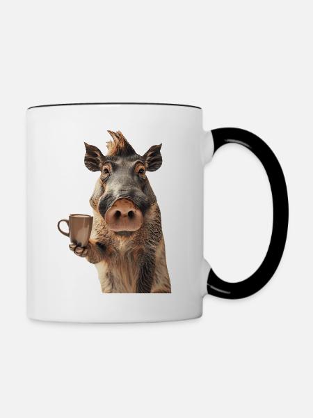 Warzenschwein Kaffee - Tasse zweifarbig - Weiß/Schwarz
