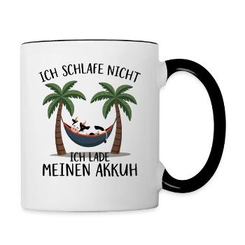 Kuh Lustig Schlafen Müde Nickerchen Napping, Kuh - Tasse zweifarbig - Weiß/Schwarz - Rechts
