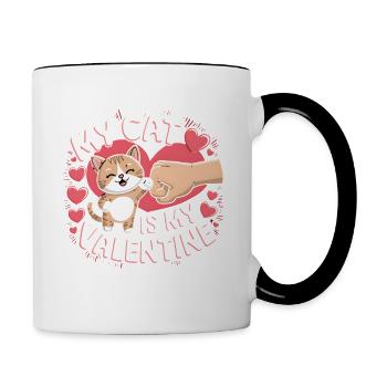 Célibataire & Chat Saint-Valentin Mon chat est mon valentin - Mug contrasté - blanc/noir - Droite
