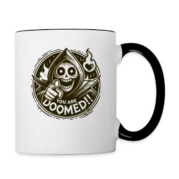 « Tu es damné ! » drôle de Faucheuse avec du cœur - Mug contrasté - blanc/noir - Droite