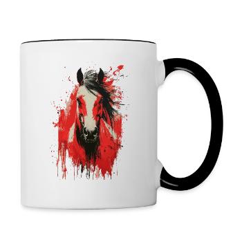 Pferd Pferde Reiten Horse Vintage Retro Pferdekopf - Tasse zweifarbig - Weiß/Schwarz - Rechts