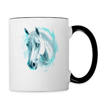 Pferd Pferde Reiten Reiter Reiterin Hengst - Tasse zweifarbig - Weiß/Schwarz - Rechts