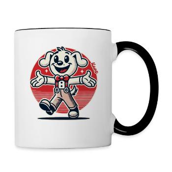 Funny cartoon dog with cheerful greeting - Contrasting Mug - white/black - Right