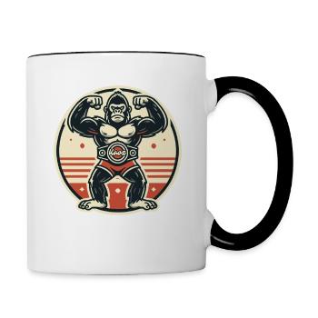 Starker Gorilla mit Champion-Gürtel - Tasse zweifarbig - Weiß/Schwarz - Rechts