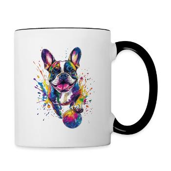 Französische Bulldogge - Tasse zweifarbig - Weiß/Schwarz - Rechts