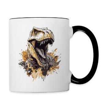 Tiere Dino Dinosaurier Trex T Rex Tyrannosaurus - Tasse zweifarbig - Weiß/Schwarz - Rechts