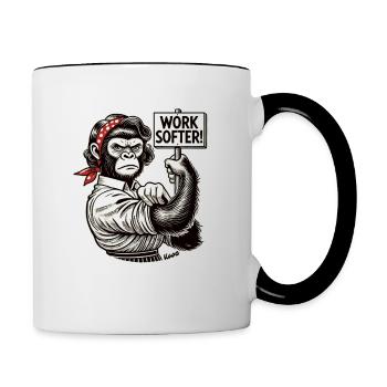 Femme gorille forte : Travail plus doux - Mug contrasté - blanc/noir - Droite