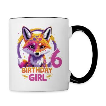 Mignon Fille Motif Anniversaire Renard 6 ans - Mug contrasté - blanc/noir - Droite