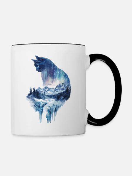 Katze - Tasse zweifarbig - Weiß/Schwarz