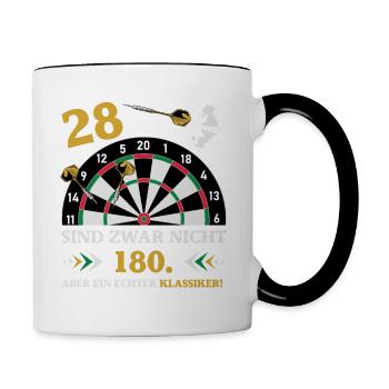 Darts 28 sind zwar nicht 180 Geburtstag Dart - Tasse zweifarbig - Weiß/Schwarz - Rechts