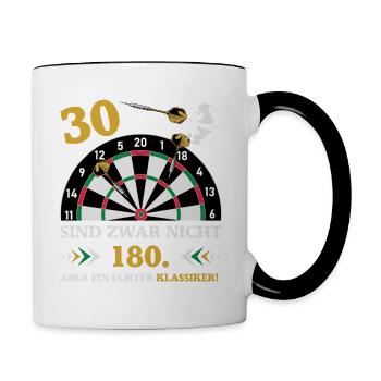 Darts 30 sind zwar nicht 180 Geburtstag Dart - Tasse zweifarbig - Weiß/Schwarz - Rechts