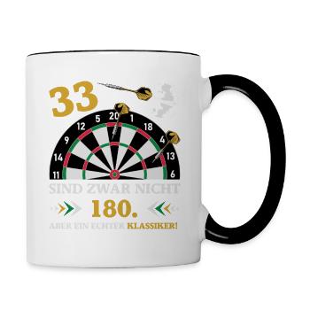 Darts 33 sind zwar nicht 180 Geburtstag Dart - Tasse zweifarbig - Weiß/Schwarz - Rechts