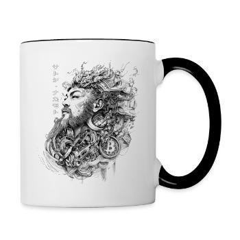 Bitcoin Satoshi Nakamoto Crypto Mining Blockchain - Contrasting Mug - white/black - Right