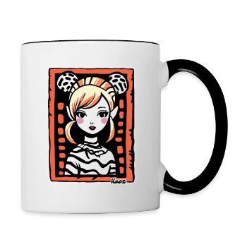 Stylisiertes Cartoon-Porträt – Kunstvolle Frau - Tasse zweifarbig - Weiß/Schwarz - Rechts