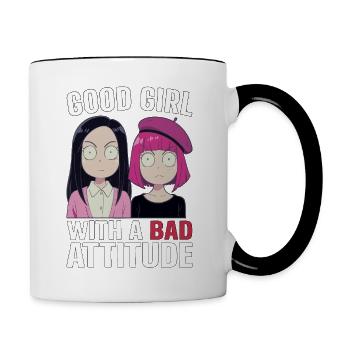 Une bonne fille avec une mauvaise attitude - Mug contrasté - blanc/noir - Droite