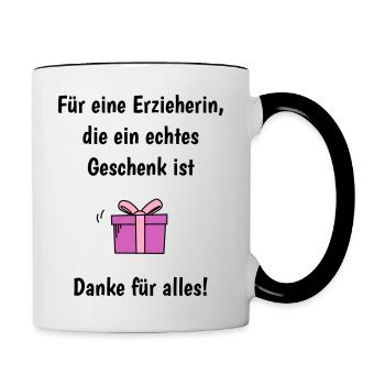 Abschied von der Erzieherin – Danke! - Tasse zweifarbig - Weiß/Schwarz - Rechts