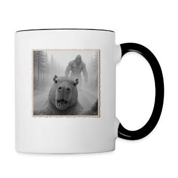Capybara, Selfie, Bigfoot, Lustiges Wasserschwein - Tasse zweifarbig - Weiß/Schwarz - Rechts