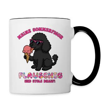 Süßes Pudelmotiv mit Eiswaffel, Urlaubsmotiv - Tasse zweifarbig - Weiß/Schwarz - Rechts
