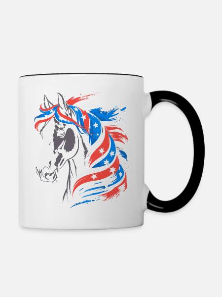 Patriotisches Pferd mit Sternenmähne - Tasse zweifarbig - Weiß/Schwarz