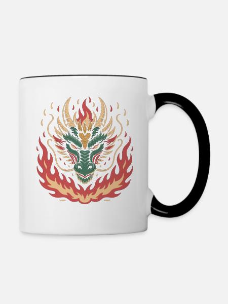 Feuriger Drache mit Herz - Tasse zweifarbig - Weiß/Schwarz