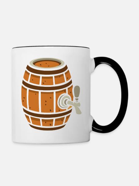 Rustikales Bierfass Cartoon - Tasse zweifarbig - Weiß/Schwarz